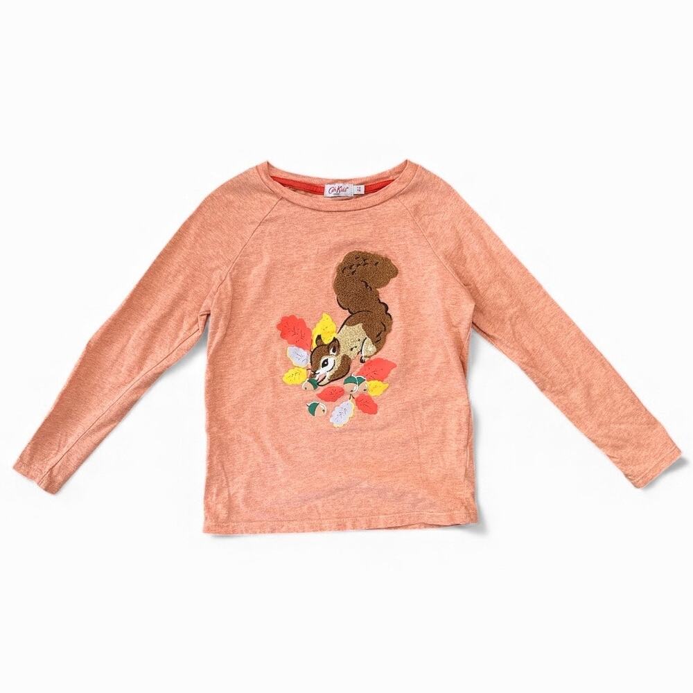 Cath Kids London Girls 7-8 Fall Embroidered Squirrel Long Sleeve Top